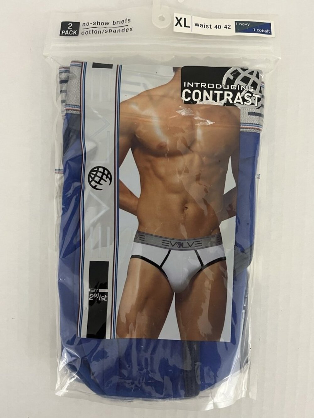 Evolve 2xist Contrast No Show Briefs 2pk  Men's XL 40-42  Navy/Cobalt NEW